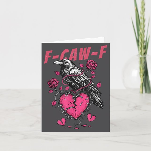 Retro Floral Heart Raven F-caw-f Anti Valentin's D Karte (Vorderseite)