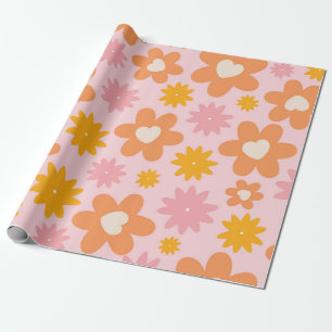 Retro Floral Herzmuster Geschenkpapier