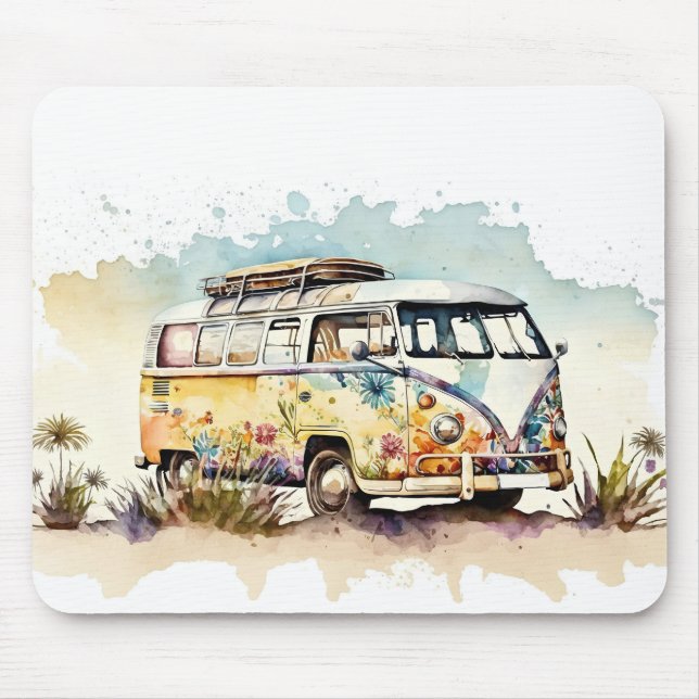 Retro Floral Hippie Bus Mousepad (Vorne)