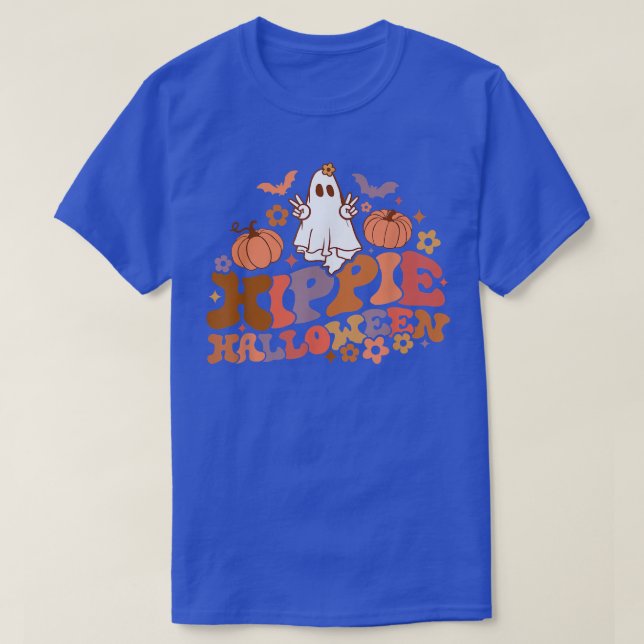 Retro Floral Hippie Halloween Ghost Pumpkin Spooky T-Shirt (Design vorne)