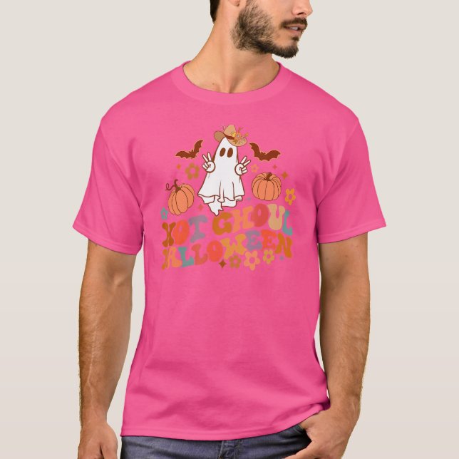 Retro Floral Hot Ghoul Halloween Ghost Pumpkin Spo T-Shirt (Vorderseite)