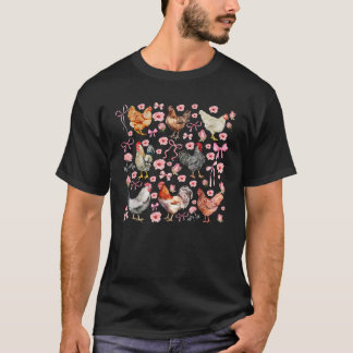 Retro Floral Huhn Coquette Bows Farm Animal Farm T-Shirt