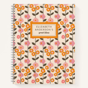 Retro Floral Leaf Muster Monogramm Notizbuch