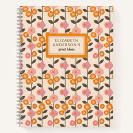 Retro Floral Leaf Muster Monogramm Notizbuch