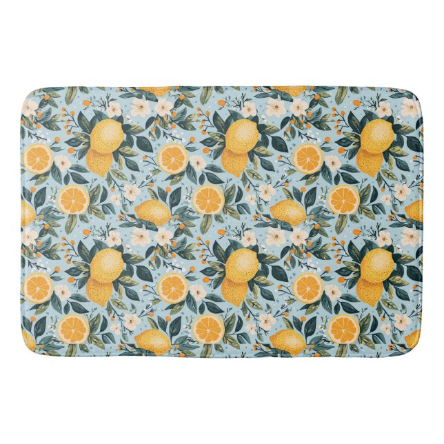 Retro Floral Lemons Badematte (Vorderseite)
