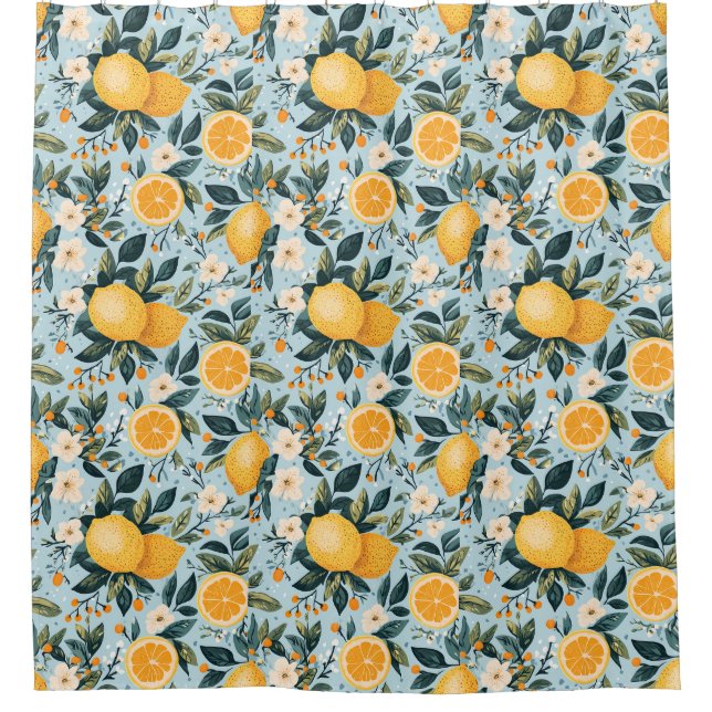 Retro Floral Lemons Duschvorhang (Vorderseite)