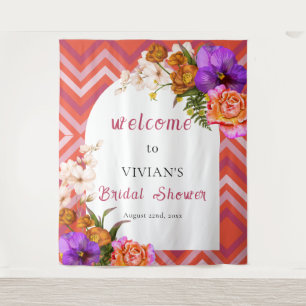 Retro Floral Magenta Fuchsia Brautparty Willkommen Wandteppich