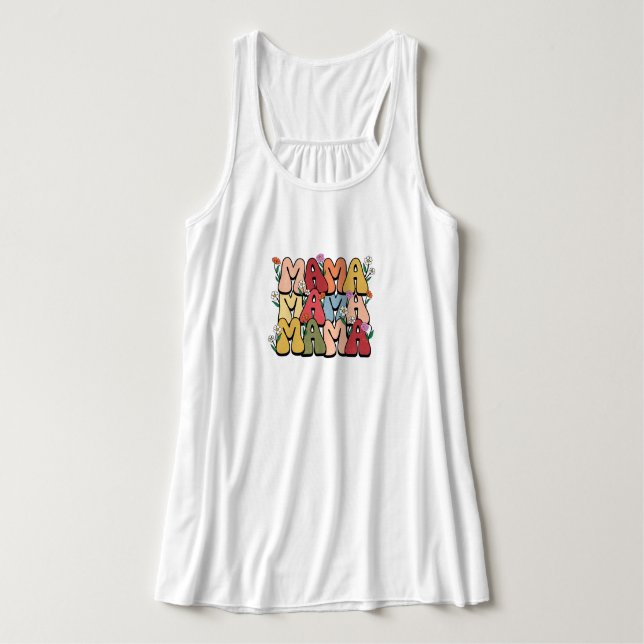 Retro Floral "Mama" Bubble Font Tank Top (Design Vorderseite)