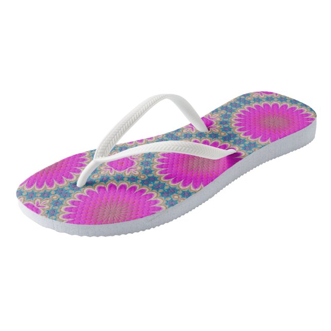 Retro Floral Mandala Psychedelic Blume Flip Flops (Schrägansicht)