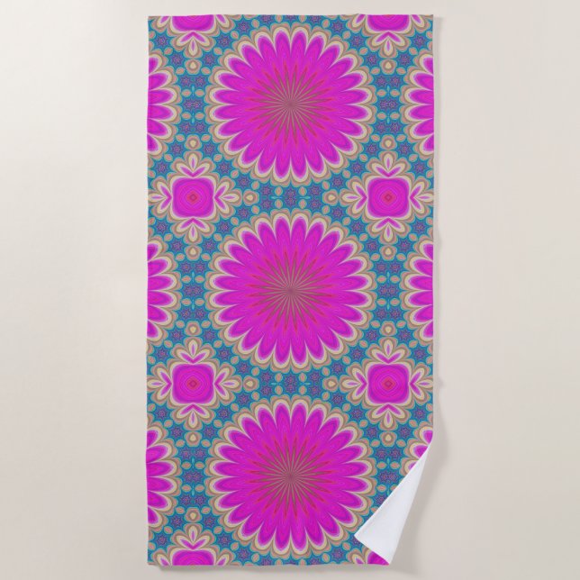 Retro Floral Mandala Psychedelic Blume Power Strandtuch (Vorderseite)