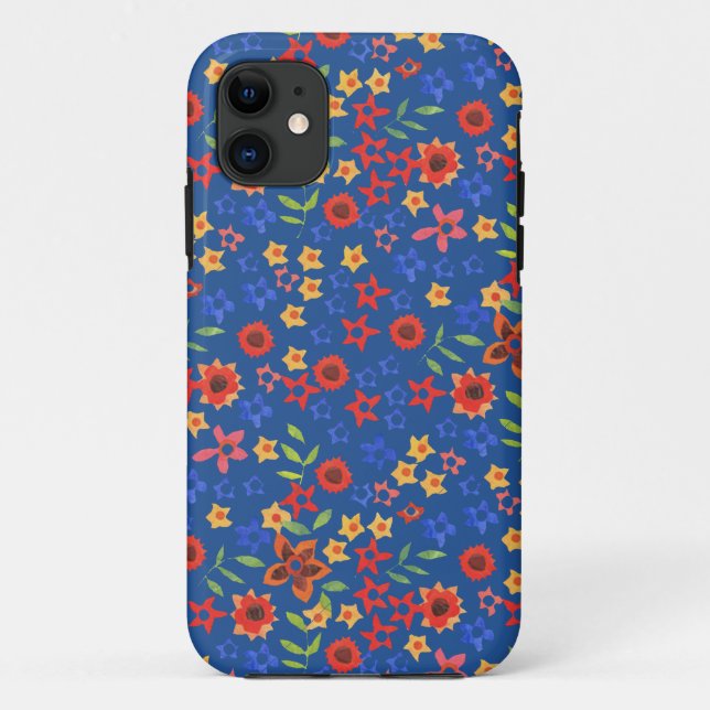 Retro Floral Miniprint auf Blue iPhone 5/5s Fall Case-Mate iPhone Hülle (Rückseite)