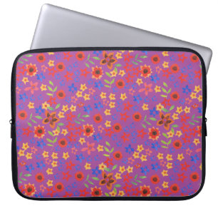 Retro Floral Miniprint auf Magenta Notebook-Sieb Laptopschutzhülle
