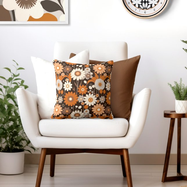 Retro Floral Mitte Jahrhundert Moderne Kissen (Transform your space with the timeless beauty of mid century modern floral throw pillow.)