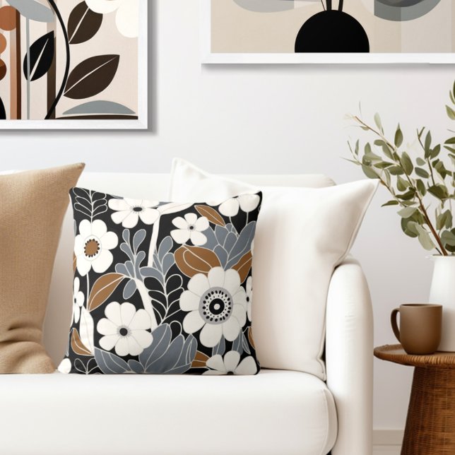 Retro Floral Mitte Jahrhundert Moderne Kissen (Style with the perfect blend of floral style & retro elegance to your living space.)