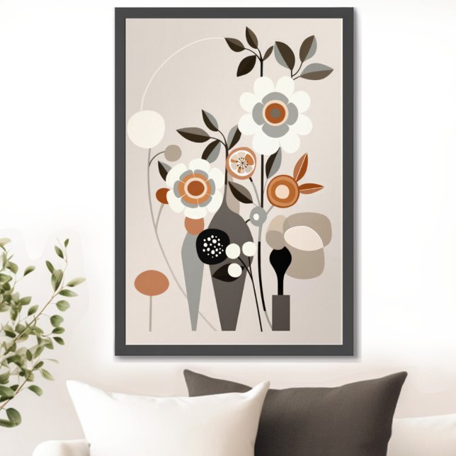 Retro Floral Mitte Jahrhundert Moderne Kunst, Dich Poster (Transform your space with the timeless beauty of mid century modern floral art print. )