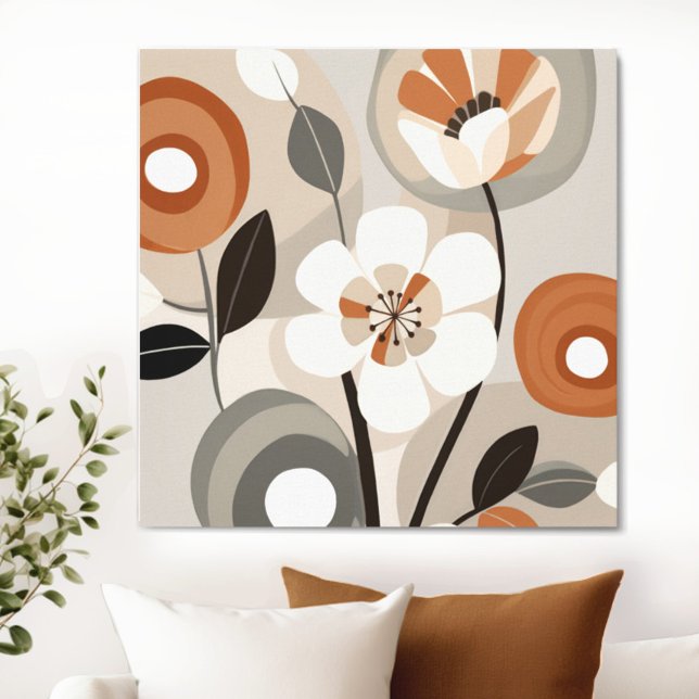 Retro Floral Mitte Jahrhundert Moderne Leinwanddruck (Transform your space with the timeless beauty of mid century modern floral canvas. )