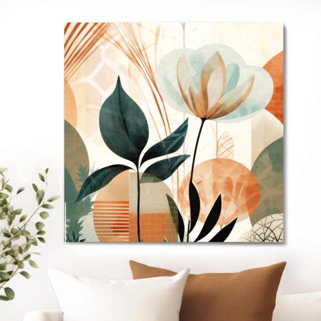 Retro Floral Mitte Jahrhundert Moderne Leinwanddruck (Transform your space with the timeless beauty of mid century modern floral canvas. )