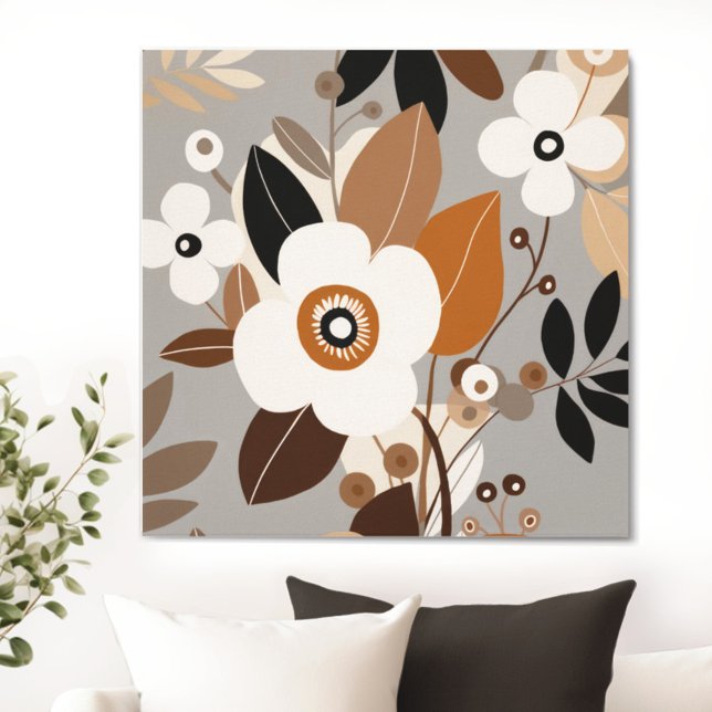 Retro Floral Mitte Jahrhundert Moderne Leinwanddruck (Transform your space with the timeless beauty of mid century modern floral canvas. )