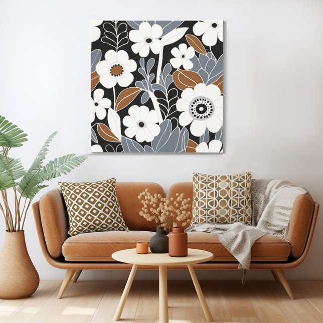 Retro Floral Mitte Jahrhundert Moderne Leinwanddruck (Mix n' match in retro mid century modern style with a  retro floral canvas from Wild on Flowers)