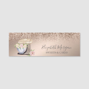 Retro Floral Mixer Rose Gold Glitzer Namensschild