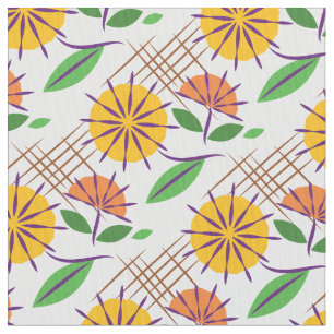 Retro Floral Modernes Muster Gelb + Orange Stoff
