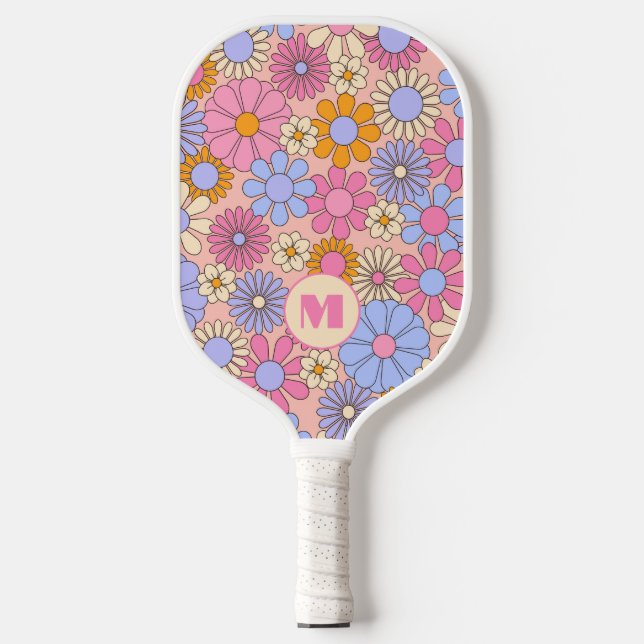 Retro Floral Monogram Pickleball Paddle  (Vorderseite)