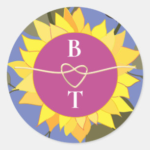 Retro Floral Monogram Wedding Runder Aufkleber