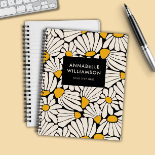 Retro Floral Mustard Yellow Black Notizbuch