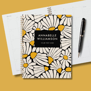Retro Floral Mustard Yellow Black Planer