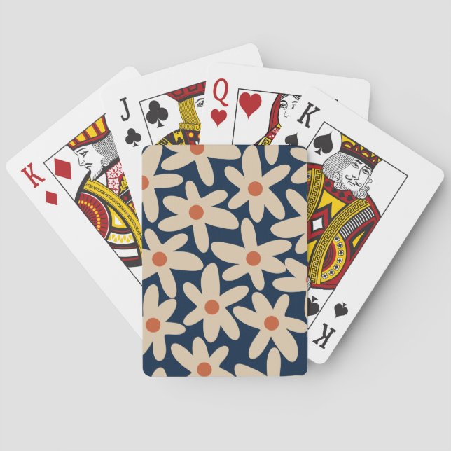 Retro Floral Muster Daisy Time Scandi Blume Spielkarten (Rückseite)