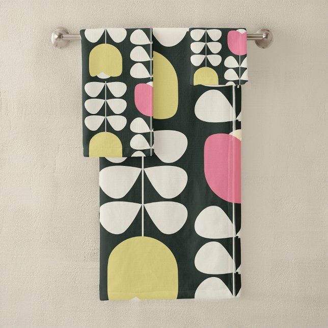 Retro Floral Muster Gelb Rosa Grün Badhandtuch Set (Von Creator hochgeladen)
