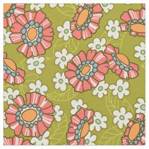 Retro Floral Muster grün und rosa Stoff