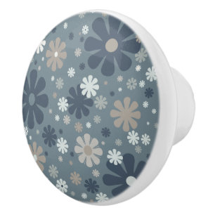 Retro Floral Muster in Steel Blue Keramikknauf