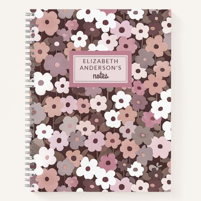 Retro Floral Muster Monogramm Notizbuch (Vorderseite)
