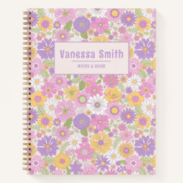 Retro Floral Muster Personalisiert SpiralNotebook Notizbuch