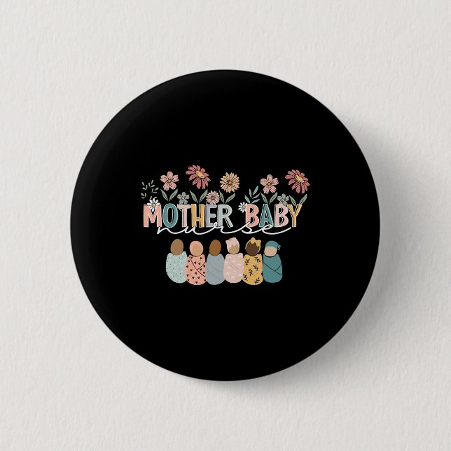 Retro Floral Mutter Ba Button (Vorderseite)