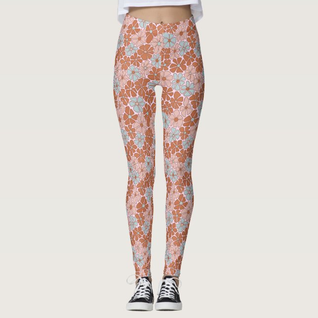Retro Floral Nahtloses Muster Leggings (Vorderseite)