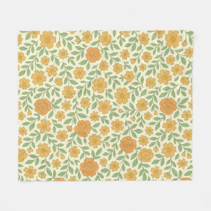 Retro Floral Nahtloses Muster - orange und gelb Fleecedecke