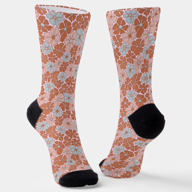 Retro Floral Nahtloses Muster Socken (Gewinkelt)