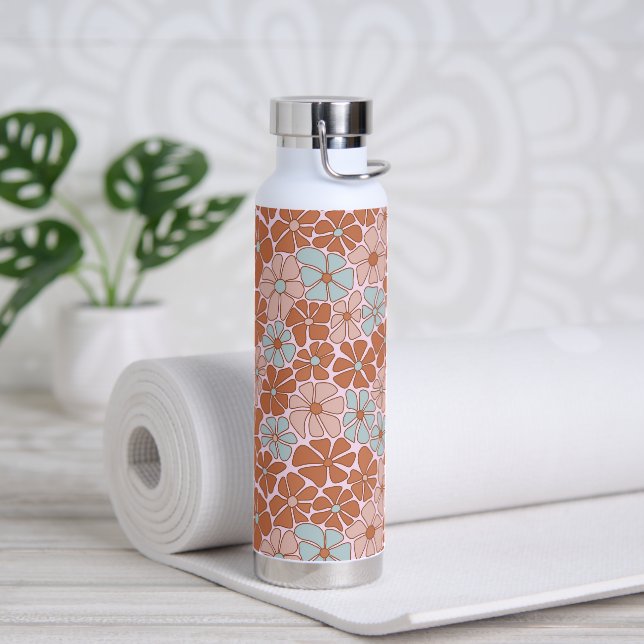Retro Floral Nahtloses Muster Trinkflasche (Yoga)