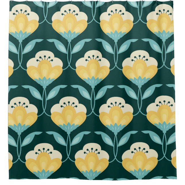 Retro Floral Nahtloses Vintages Muster Duschvorhang (Vorderseite)