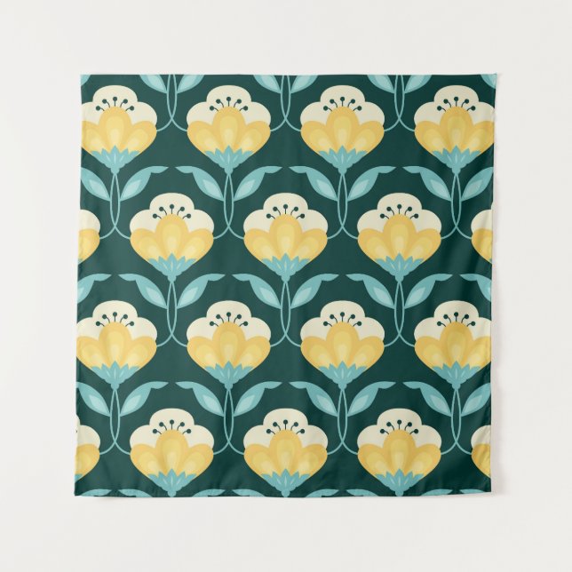 Retro Floral Nahtloses Vintages Muster Wandteppich (Vorderseite)