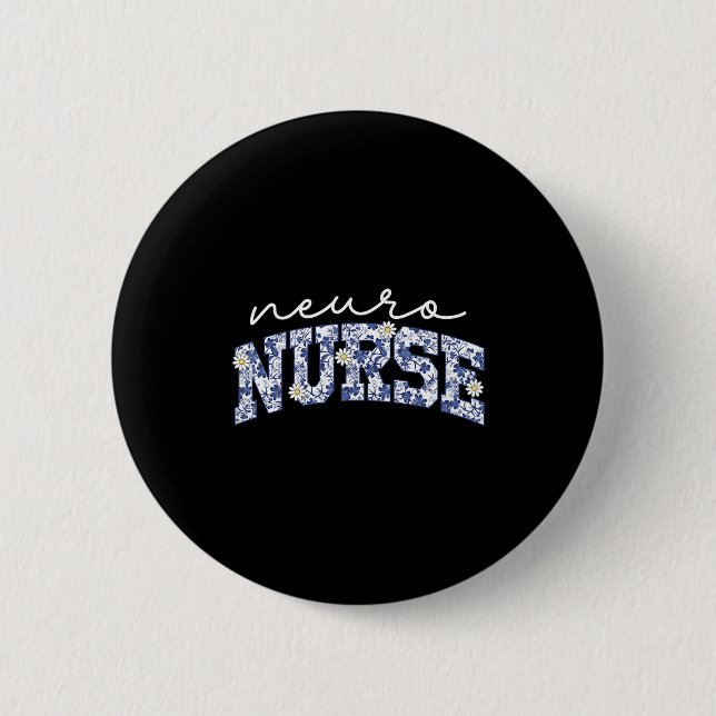 Retro Floral Neuro Nurse Neurology Neurologist Rn  Button (Vorderseite)
