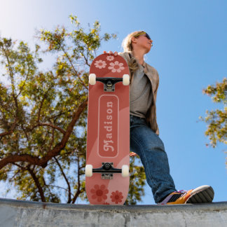 Retro Floral Orange Personalisiert Skateboard