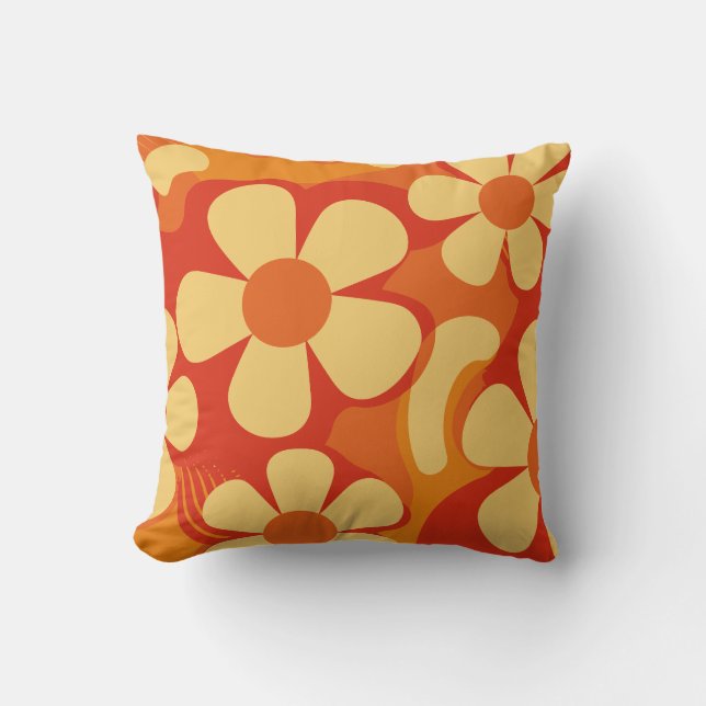 Retro Floral Orange und Gelb Muster Kissen (Vorderseite)