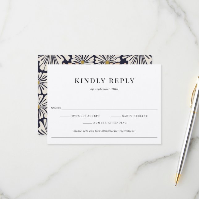 Retro Floral Pattern Food Allergy Wedding RSVP  Karte (Vorderseite/Rückseite Beispiel)