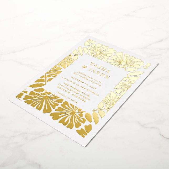 Retro Floral Pattern Frame Wedding Folieneinladung (Gedreht)