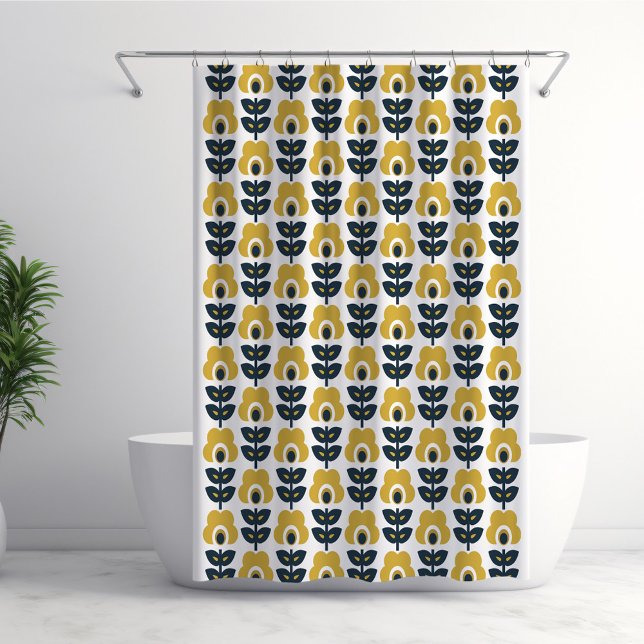 Retro Floral Pattern Marine und Mustard Yellow Duschvorhang (Von Creator hochgeladen)