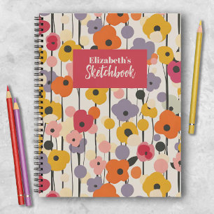 Retro Floral Pattern Monogram Artist Sketchbook Notizbuch