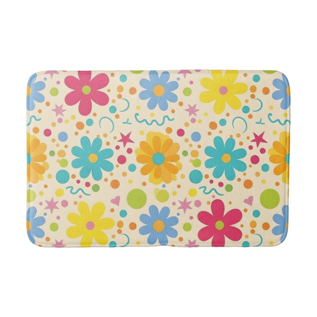 Retro Floral Pattern Vibrant Colorful Daisy Flower Badematte (Vorderseite)